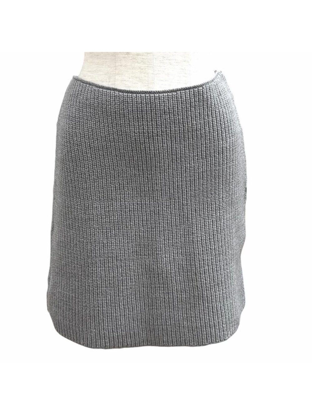 Louis Vuitton Wool Blend Leather Logo Patch Side Zip Trapezoid Knit Mini Skirt